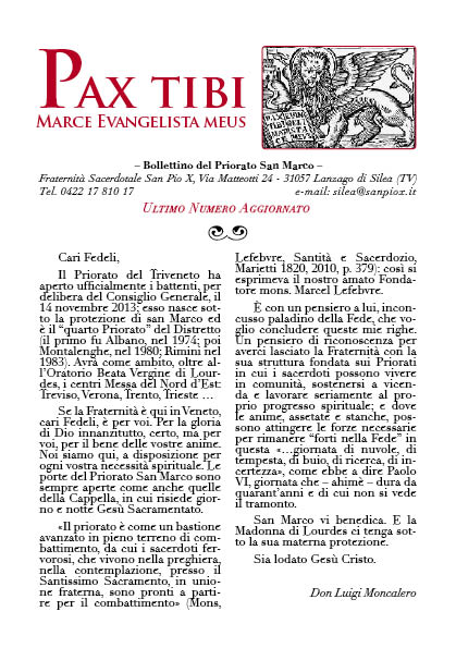 Prima pagina di pax tibi, rivista del priorato San Marco