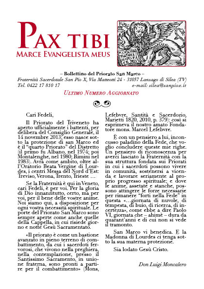 Prima pagina di pax tibi, rivista del priorato San Marco